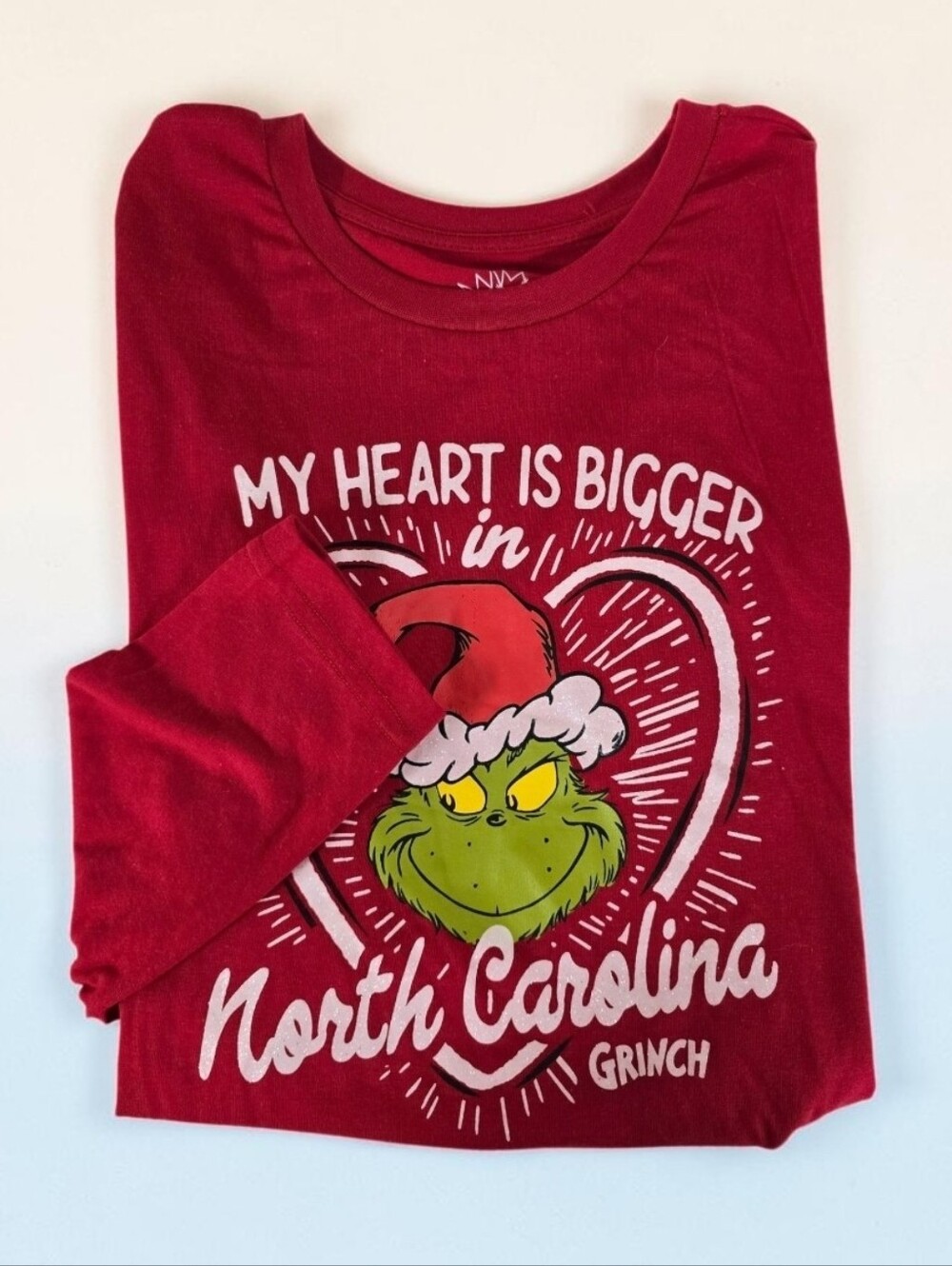 Dr.Seuss The Grinch My Heart Is Bigger In N.C. Long Sleeve Holiday Womens Top